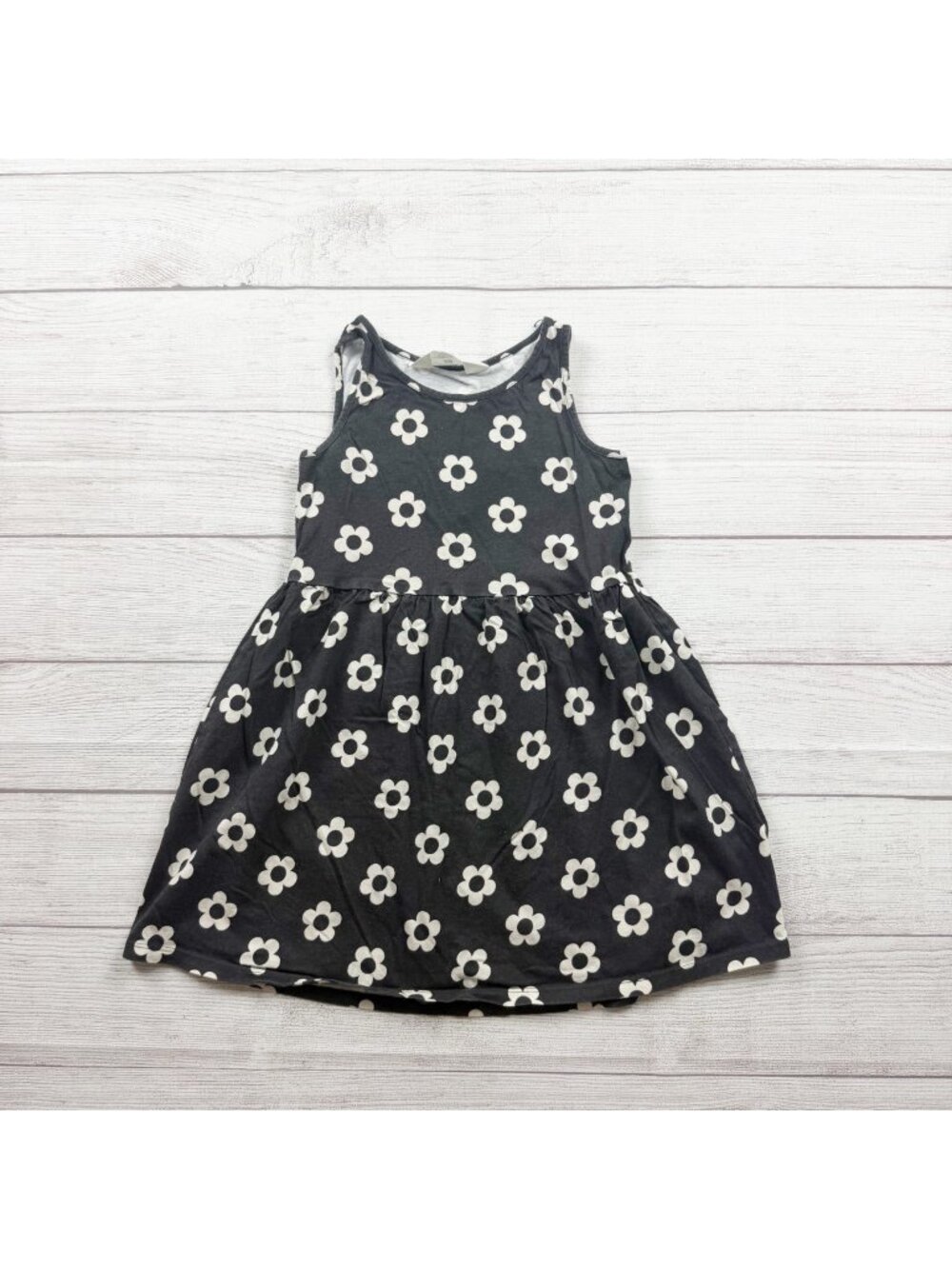H&M Girls Sleeveless Black White Floral Print Dress 6-8